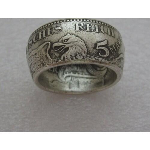 Germany Coin Ring 5 MARK 1913 'eagle' Silver Plated Handmade In Sizes 9-16