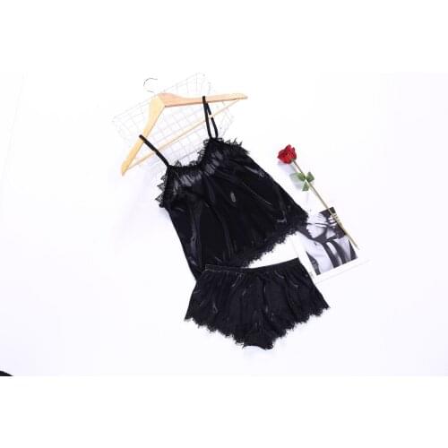 New Women Pajama Sexy Lace Silk Pyjama Set Lingerie Home Clothes For Female Solid Pijama Ladie 2PCS Shorts Sleepwear Pajama Suit