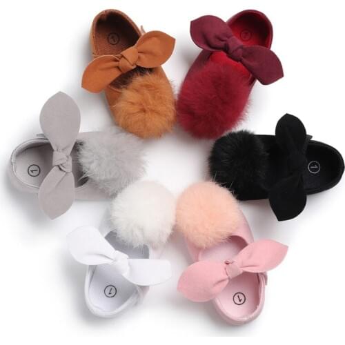 Newborn Infant Baby Girls Shoes Hair Ball PU Anti Slip Crib Shoes First Shoes 0-18M