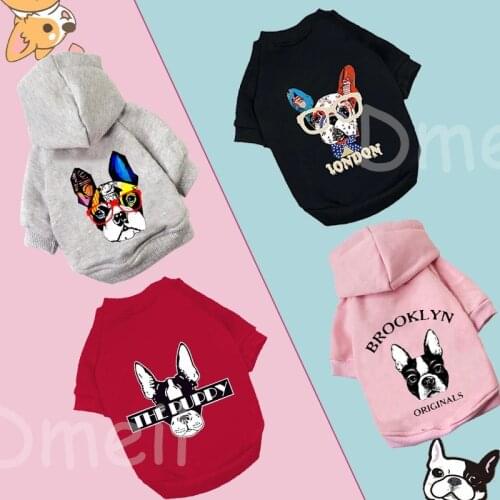 Cartoon Dog Pattern Dog Clothes Winter Warm Cute Hoodie Clothes For Dog Pets Outdoor Puppy Small Medium Dogs French Bulldog Pug
