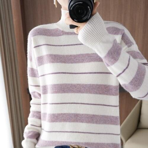 Autumn and winter series of high-end warm cashmere sweater ladies pure color knitted full sleeve pullover new product 100% wool