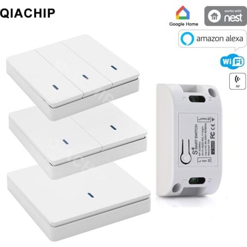 QIACHIP Tuya smart Life App Switch Light Wifi+RF Wireless Remote Control Switch 1 2 3 gang Wall Panel button Receiver led Lamp
