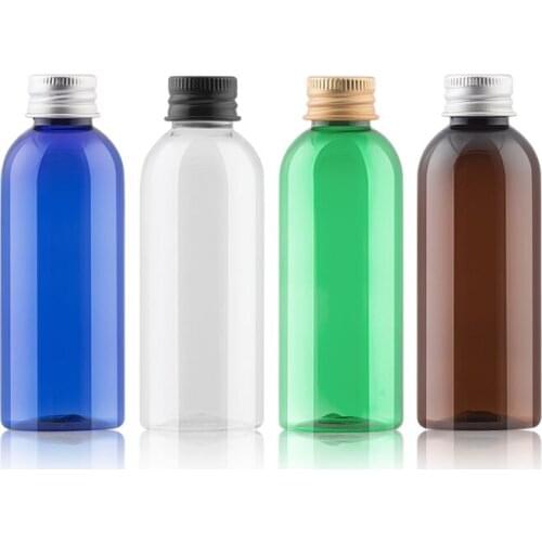 80ml 48pcs Empty Green Blue Brown Clear Cosmetic Plastic Bottle With Golden Silver Black Aluminum Screw Cap Pure dew bottle