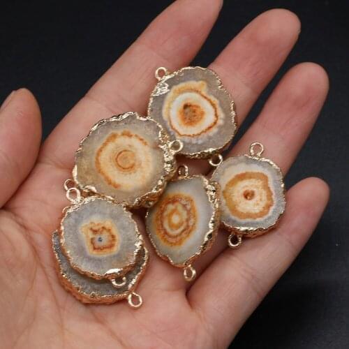 Natural Druzy Agates Pendant Connectors Irregular Gold-plated Double Hole Charms Pendant For Jewelry Making DIY Accessories Gift