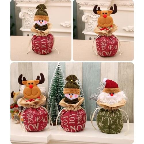 Merry Christmas Gift Bag Santa Claus Snowman Cartoon Candy Apple Drawstring Pocket Handbag For Children Xmas Festival Decoration