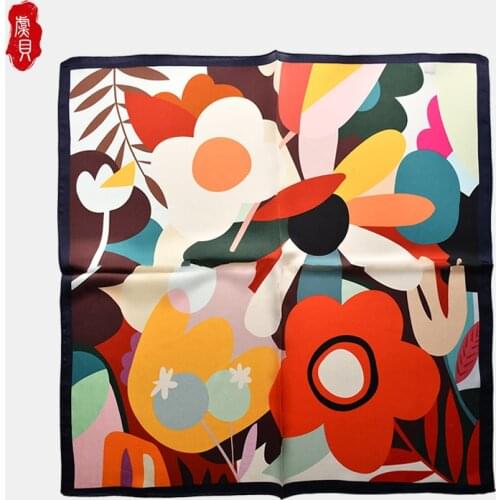 Retro little natural silk scarf women printed flower 100% real silk high quality 50cm small square head scarves lady luxury gift
