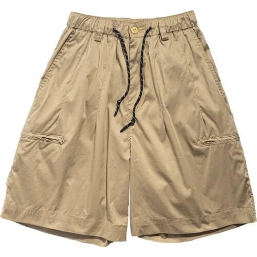 Solid Color Multi-Pocket Cargo Shorts Mens Summer Casual Knee-length Shorts Elastic Waist Loose Half Pants Men