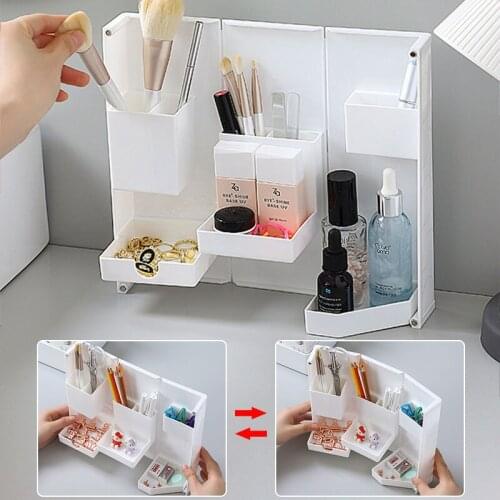 Folding Stationery Organizer Pen Holder Storage Box Student Home Office Storage Containers Makeup Organizer Desktop Accessories