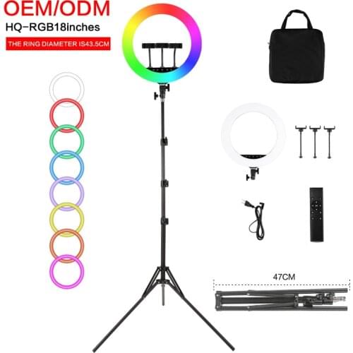 18 inch RGB LED Dimmable Ringlight Tripod Live Mobile Holder 3000K-6000K Photography makeup Ring Light Lamp