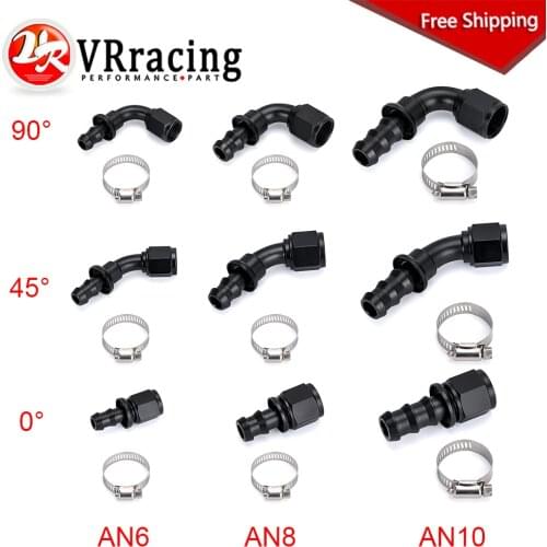 Universal AN6 AN8 AN10 Push-on Hose End Fittings Fuel Oil Cooler Hose Fitting Straight 45 90 180 Degree Reusable Connect Adapter