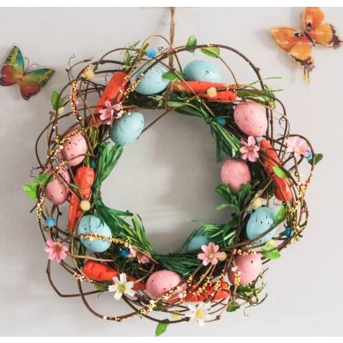 13.7" Home Decor Wreath Spring Easter Party Decoration Door Winder Decorations Flowers Eggs Rattan Wreath Wall Craft Ornaments