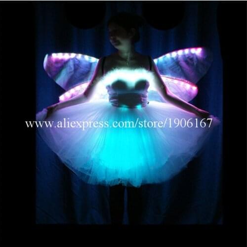 Colorful Led Luminous Party Evening Dress Programmable RGB Led Light Up Stage Performance Clothes Led Dance Ballet Skirt Wears