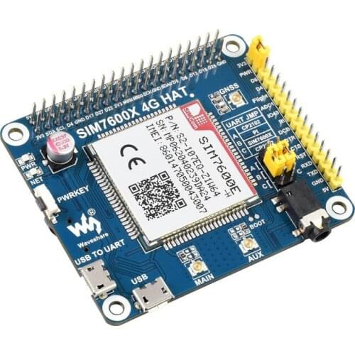 SIM7600E-H 4G HAT for Raspberry Pi, LTE Cat-4 4G / 3G / 2G, GNSS, for Europe, Southeast Asia, West Asia, Africa