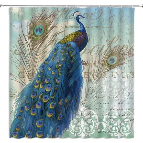 Blue Peacocks Shower Curtains Beautiful Bird Animals Themed Bathroom Decor Polyester Fabric Home Bath Hanging Cloth Curtain Set