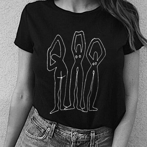 Women Abstract Line Art T-Shirt Tumblr Fashion Grunge Aesthetic Tee Hipsters Art Shirt Cute Summer Top
