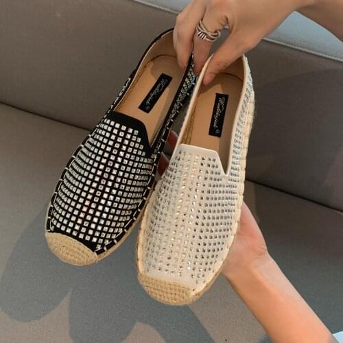 2021 Women Espadrilles Crystal Flat Shoes Rhinestone Loafers Ladies Woman Slip On Flats Outdoor Breathable Shoes Autumn