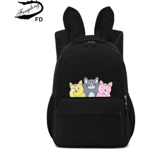 Fengdong school bags for teenage girls cute cat bookbag animal backpack student elementary middle school backpack female bagpack