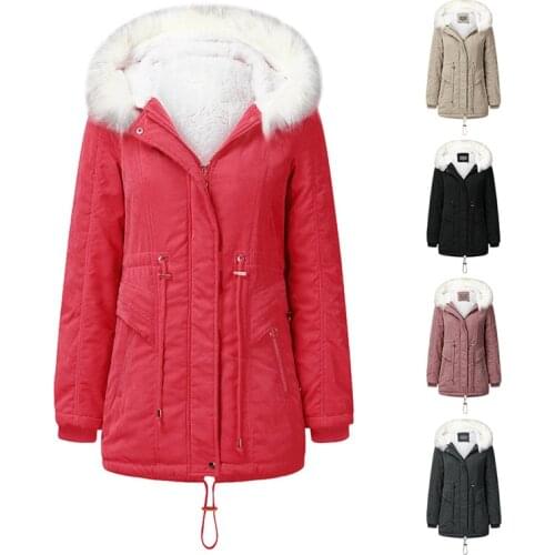 Womens cotton-padded fleece coat mid-length hooded winter warm plus fleece coat cotton coat