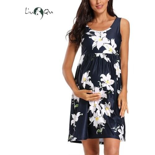 Sleeveless Tank Tops Floral Maternity Dress Womens Clothing Pregnancy Summer A Line Knee Length Casual Dresses Baby Shower