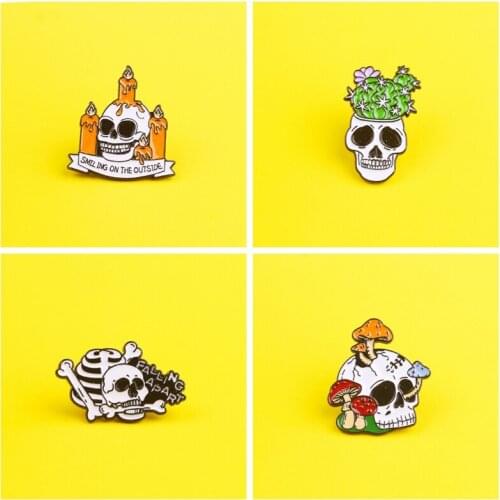 Skull Badge Skeleton Brooch Metal Icon Clothes Lapel Pin Gift Jewelry Accessories Metal Pins For Clothes Grow Plant Brooches Pin