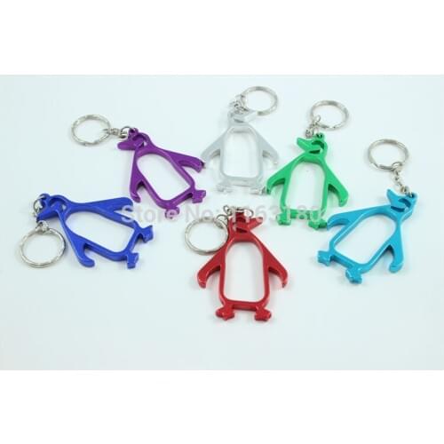 1200 Pcs/lot Penguin Metal Bottle Opener Can opener with Keyring Keychain Promotional Gift--Free shipping