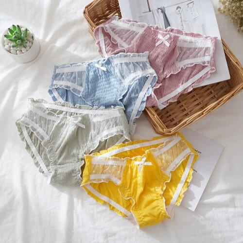 2Pcs Panties for Women Underwear Sexy Lace Breathable Soft Lingerie Female Briefs Panty Transparent Woman Underpants With Bow