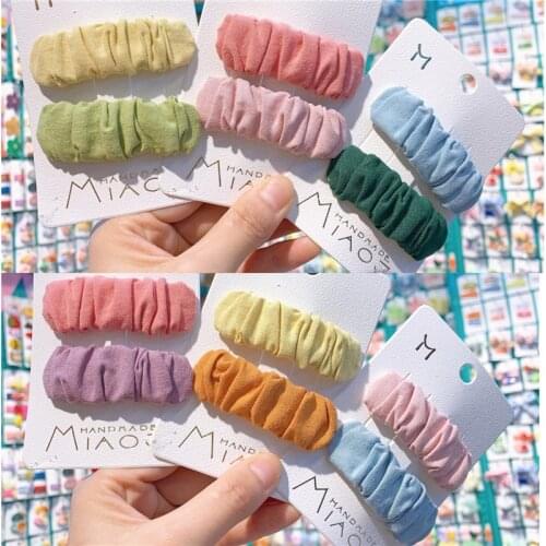2 Pcs Korean Sweet Girl Princess Simple Colorful Pleated Bubble Fabric BB Clip Fashion Children Barrettes Hair Accessories