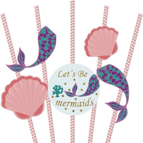 36pcs/set Mermaid Theme Decorations DIY Party Drinking Straw Happy Birthday Party Straws Baby Shower Festival Supplies ST033