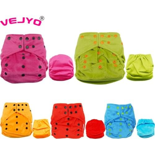 4 sets Baby Cloth Diapers Breathable AI2 Diaper Nappy Cover Reusable Soft Minky Solid Color Snaps with 2pcs Inserts each set