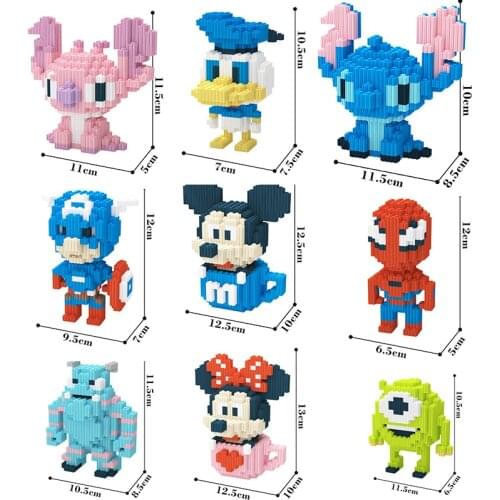 500pcs+ Diamond Building Blocks Donald Duck Mickey Minnie Spiderman Mike iron Man Micro Figure Cute 3D Bricks Toys kids gift