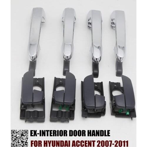 8PCS CHROME EXTERIOR BLACK INTERIOR DOOR HANDLE FOR HYUNDAI ACCENT 2007-2011 RL:83650-1E000 RR:83660-1E000 FL:82650-1E000 FR:8