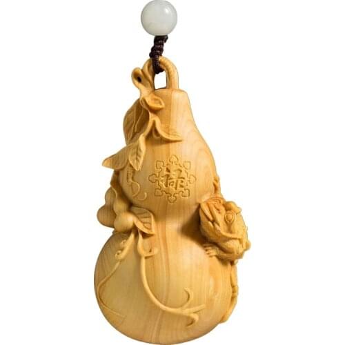 8cm Golden Toad Gourd Solid Wood Boxwood Carving Men Portable Toys Lucky Pendant Creativity Small Ornaments