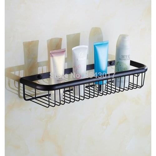 Bathroom Accessories 18' Basket Shelf Wall Mounted Copper Brass Black Oil Rubber European Style Shower Shampoo Shelf ZR2506