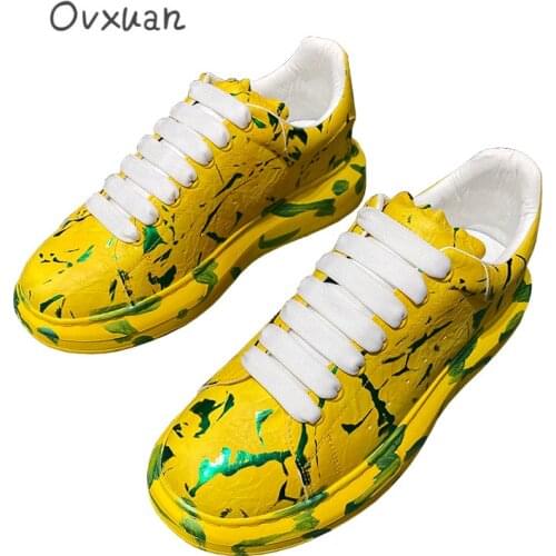OVXUAN Camouflage Botas Yellow Height Increased Platform Lace Up Low Top Men Shoes Ankle Boots Street Style Botines Hombre 2021