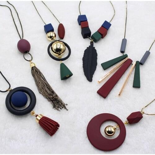 20 style Long Wood all-match Bohemian Leisure Vintage Handmade Tassel Sweater Chain Necklace Geometric Female Accessories