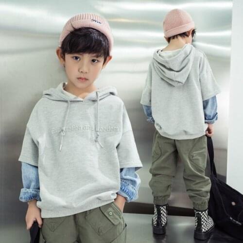 2021 Kids Girls Boys Hoodies Outerwear Grey Blue Patchwork Hooded Girls & Boys Sweatshirt Kids Clothes for 3 4 6 8 10 Years