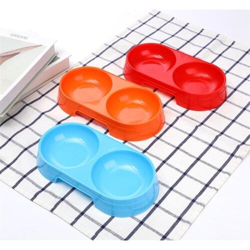 Double Pet Bowls Small Dog Food Water Feeder Cat Puppy Feeding Supplies Kitten Plastic Drinking Dish Cats Feeding Bowls