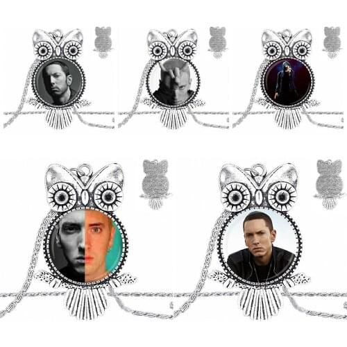 EJ Glaze For Men Women Eminem Fashion Glass Cabochon Pendant Owl Necklace Choker Necklace Jewelry