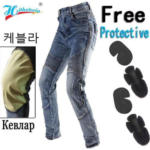 Hithotwin Hi03 Aramid Motorcycle jeans Mens Off-Road Motocross trousers pants leisure riding pants with 4 Protective gear