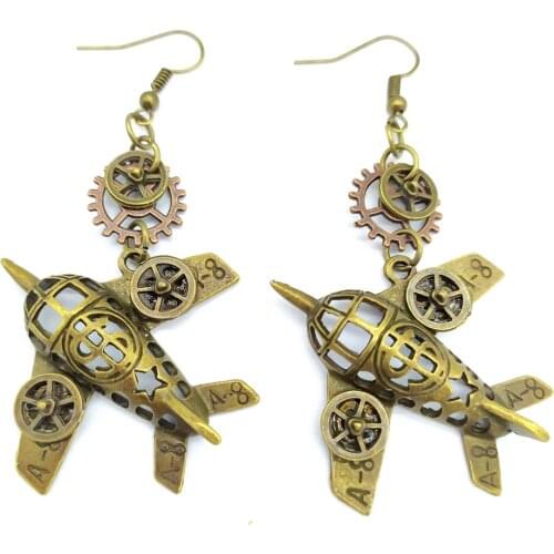 Individual Antique Bronze Ox Airplane Vintage Drop Earring Alloy Jewelry