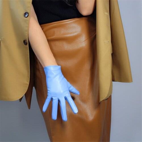 Short Leather Gloves 21cm Basic Simulation Leather Imitation Leather Sheepskin Sapphire Blue Light Blue Sky Blue Wild PUQL-2