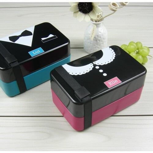 Romantic Couple Lunch box Microwave Oven Creative Cute Student Single Layer Bento Box Separated With Tableware Sushi Box 600ml