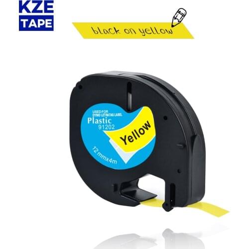 Dymo Letratag tape 91202 12mm Black on Yellow Plastic Tapes 59423 91332 91222 Label Tape Compatible LT-100H Dymo Label printer