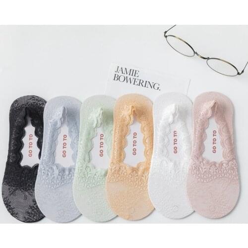 DOIAESKV New Summer Socks Women Japanese Lace Boat Socks Transparent Invisible Lace Non-slip Short Socks Slippers Socks Sokken