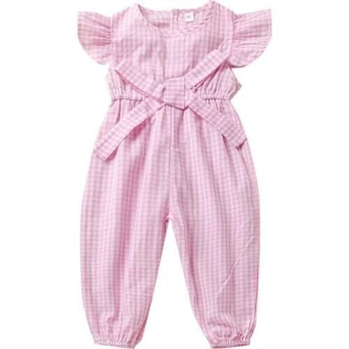 Summer Baby Girls Casual Flare Sleeve Plaid Print Rompers Newborn One-Pieces