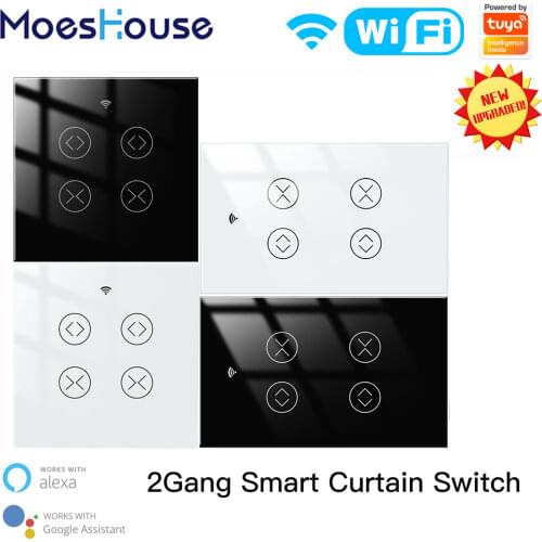 MoesHouse Tuya Smart Life WiFi 2 Gang Double Curtain Blind Switch for Roller Shutter Electric Motor With Google Home Alexa