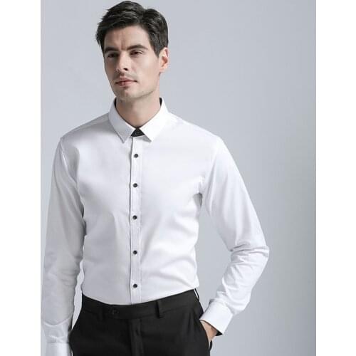 2019 New Arrival Brand Men Regular Fit Dress Shirts High Quality Cotton Blend Long Sleeves Shirt Solid Color Mens Business Shirt