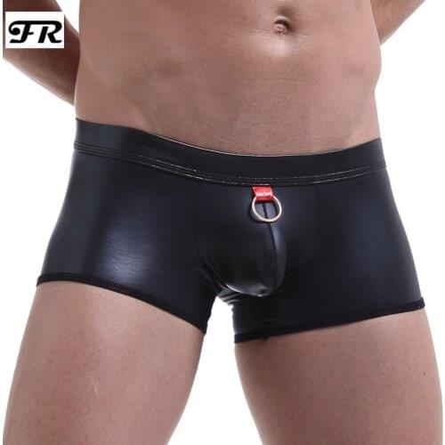 FR Mens Faux Leather Underwear,Mens Comfortable Boxer Shorts,Mens Boxers