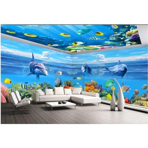 Custom photo mural 3d wallpaper Fantasy Ocean Dolphin Coral Fish full house backdround decor living room wallpaper for wall 3 d