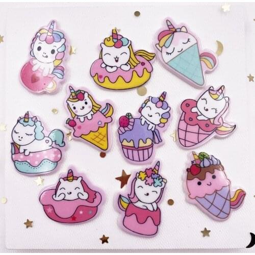 New 10pcs Lovely Colorful Unicorn Flatback Plastic Sheet Miniature Pattern Applique DIY Home Decor Scrapbook Craft OW92